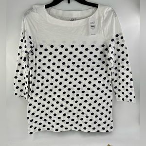 Brand New Loft Outlet White with Black Polka Dot 3/4 Sleeve Top